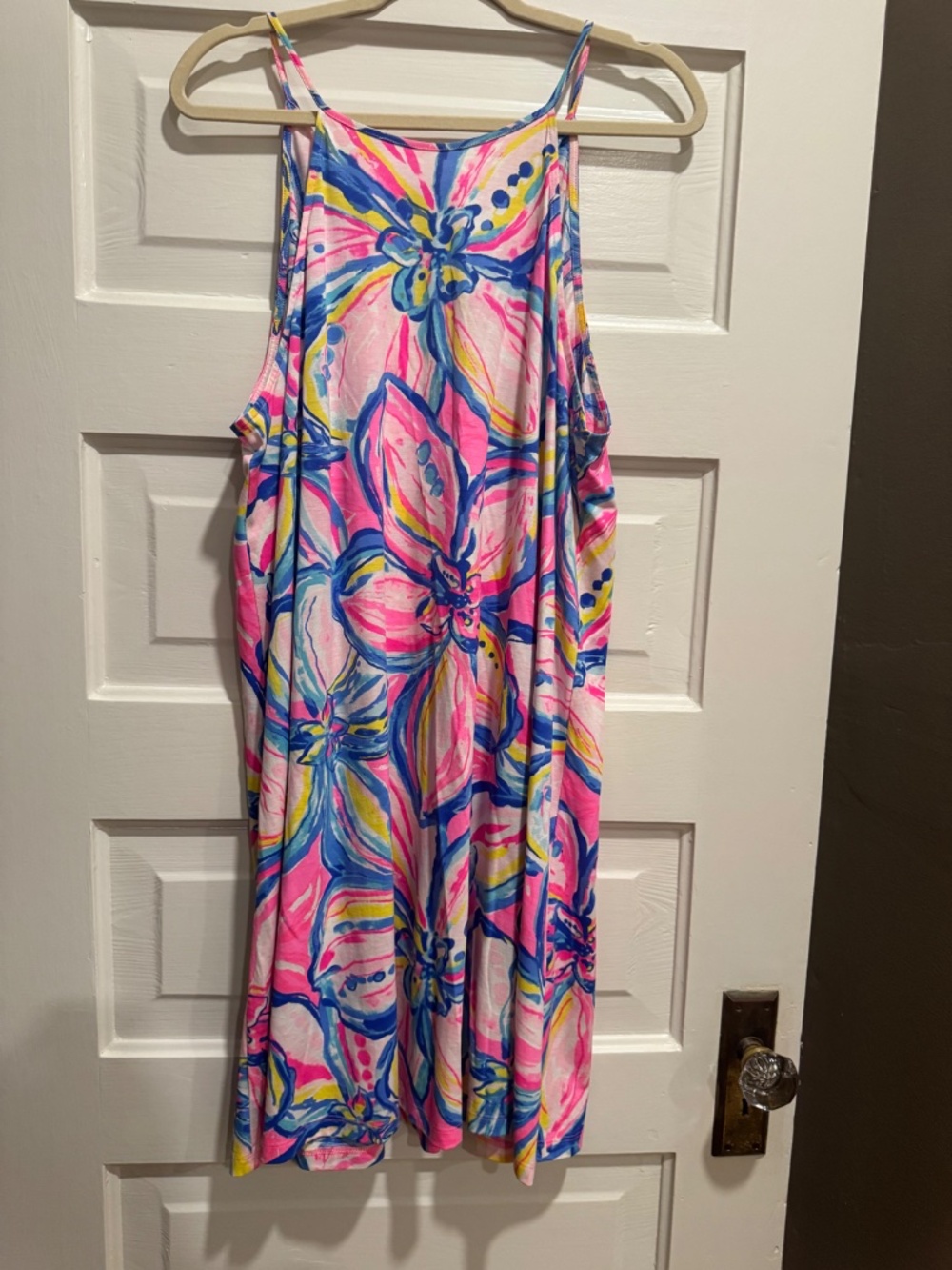 Lilly P Sleeveless Floral Print Tie Back Women's Dress in Pink and Blue